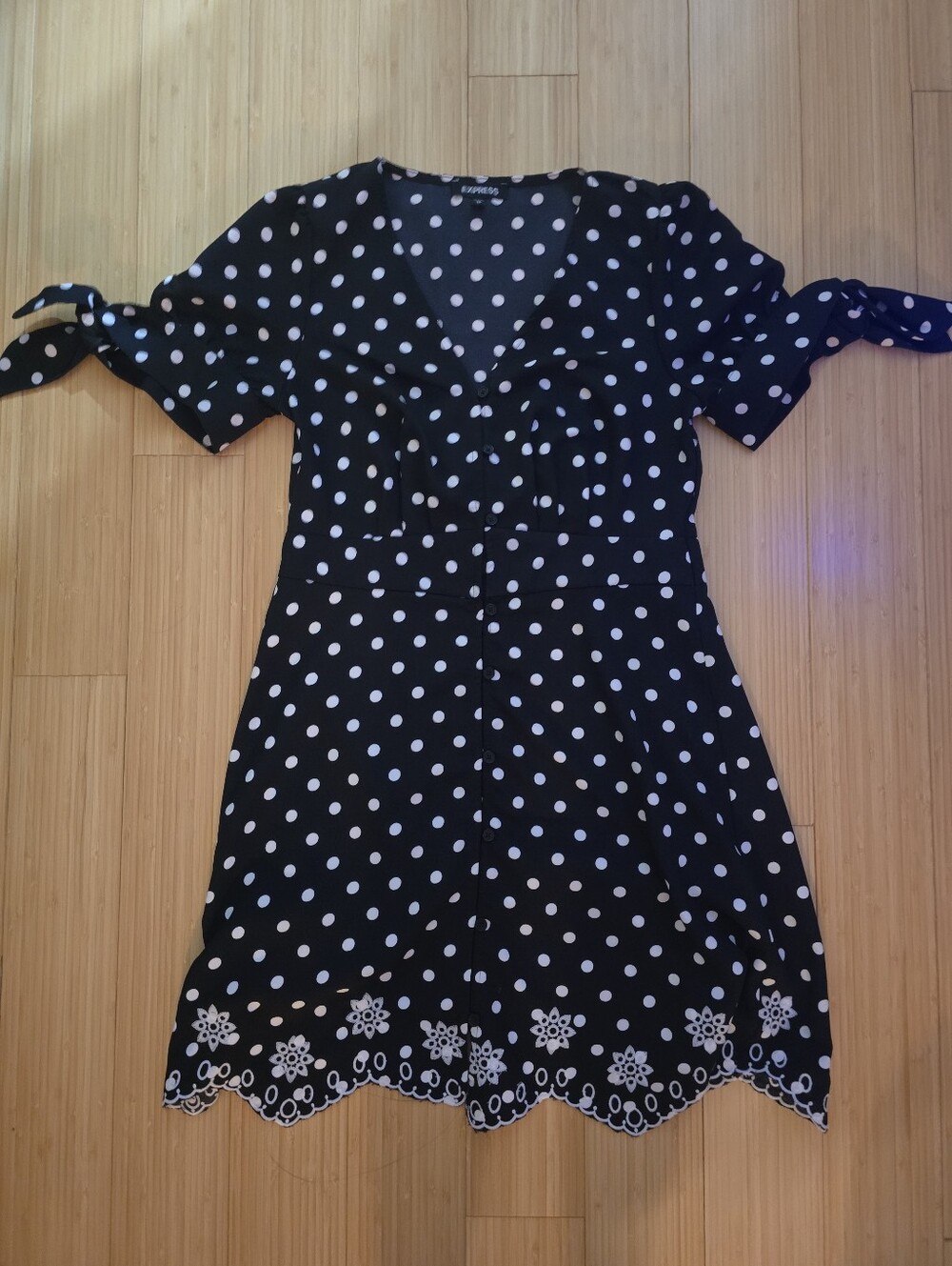 Express Black and White Polka Dot Embroidered Dress XS NWOT